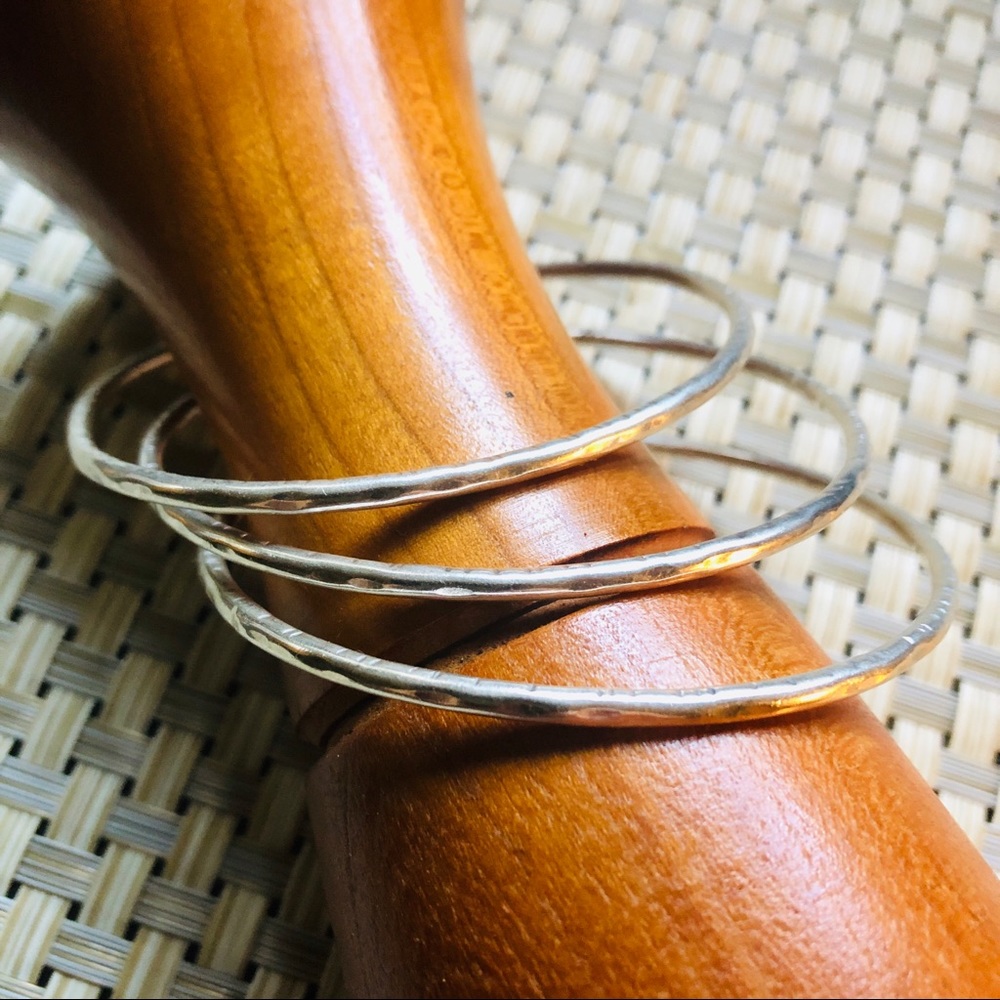 3 piece hammered sterling silver bangle set!
